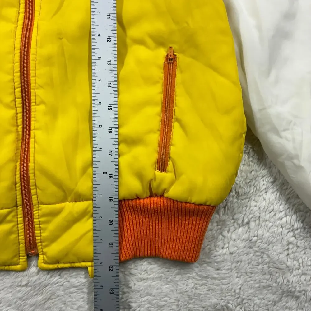 Vintage 70s Ski Jacket Womens Large Lemon/White Colorblock Zip Up Winter K Mart